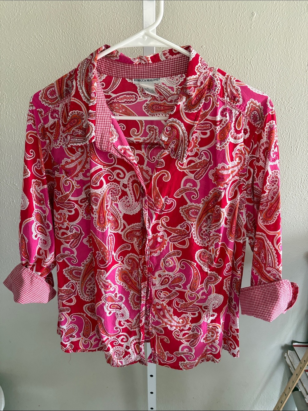 Rebecca Malone Hot Pink Paisley Button-Down Shirt Size XL
